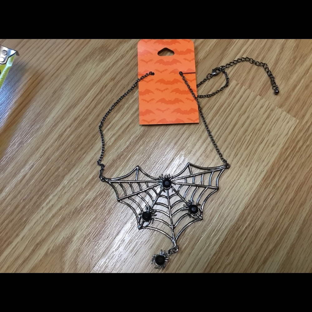 Rhinestone Spider 🕷 on Spider Web Necklace - Picture 7 of 8